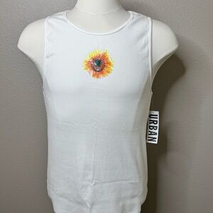 Urban Outfitters White Tank Top with Colorful Sunflower